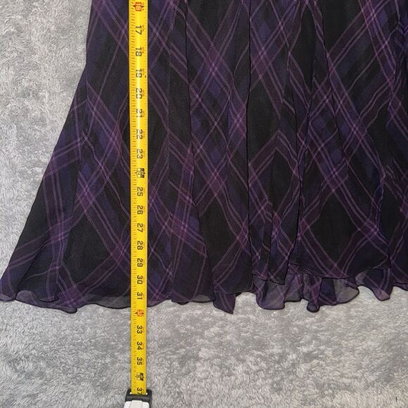 Lauren Ralph Lauren Silk Plaid Midi Skirt Sz 12 Purple Black Gothic Academia - Picture 10 of 10